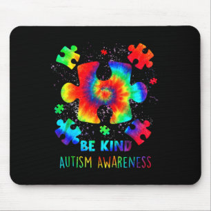 Be Kind Puzzle Pieces Tie Dye Autism Awareness Mouse Mat