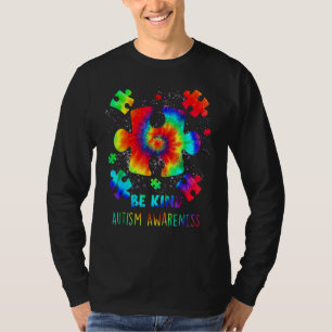 Be Kind Puzzle Pieces Tie Dye Autism Awareness T-Shirt