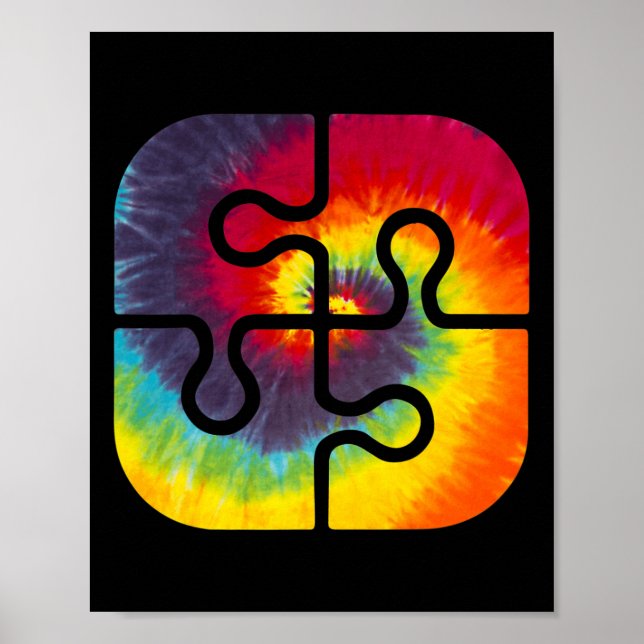Be Kind Puzzle Pieces Tie Dye Cute Autism Awarenes Poster (Front)