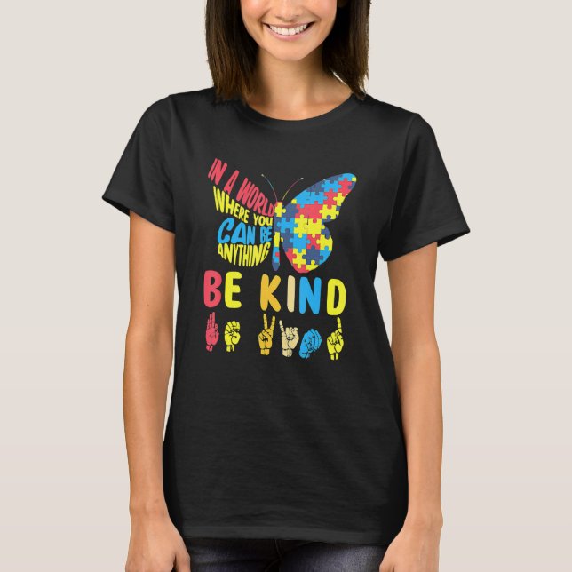 Be Kind Puzzle Sign Language Hand Talking Autism A T-Shirt (Front)