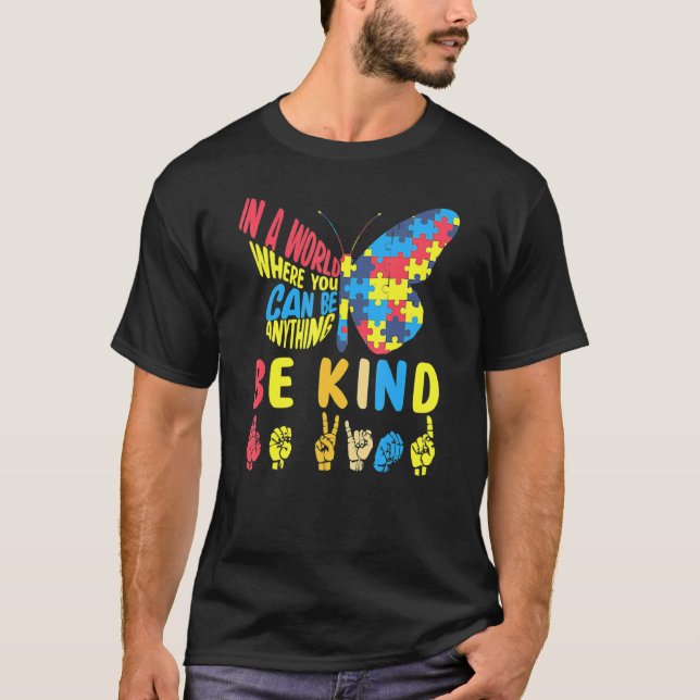 Be Kind Puzzle Sign Language Hand Talking Autism A T-Shirt (Front)