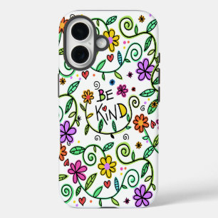 Be Kind Quote Cute Typography and Floral iPhone 16 Case