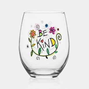 Be Kind Quote Cute Typography Stemless Wine Glass