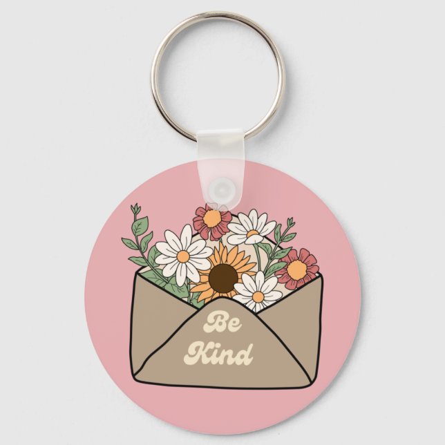 be kind quote on flower message envelope key ring (Front)