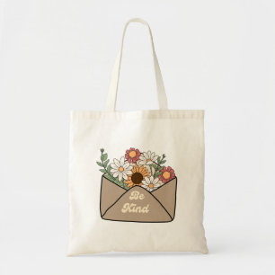 be kind quote on flower message envelope tote bag