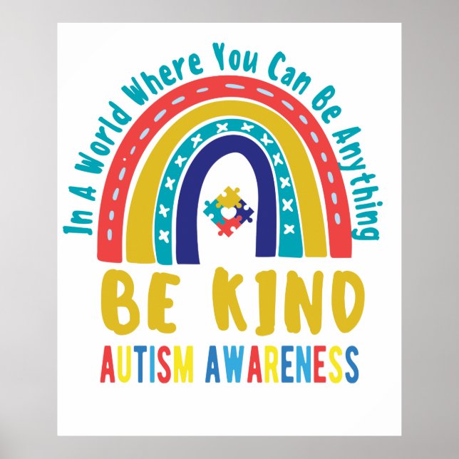 Be Kind Rainbow Autism Awareness  Poster (Front)