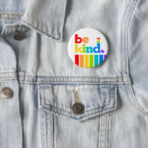 Be kind rainbow coloured graphic slogan 6 cm round badge