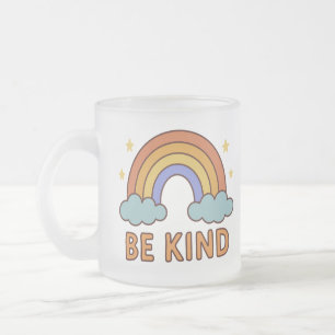 "Be Kind Rainbow – Colourful Positive Quote Design Frosted Glass Coffee Mug