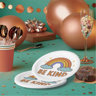 "Be Kind Rainbow – Colourful Positive Quote Design Paper Plate