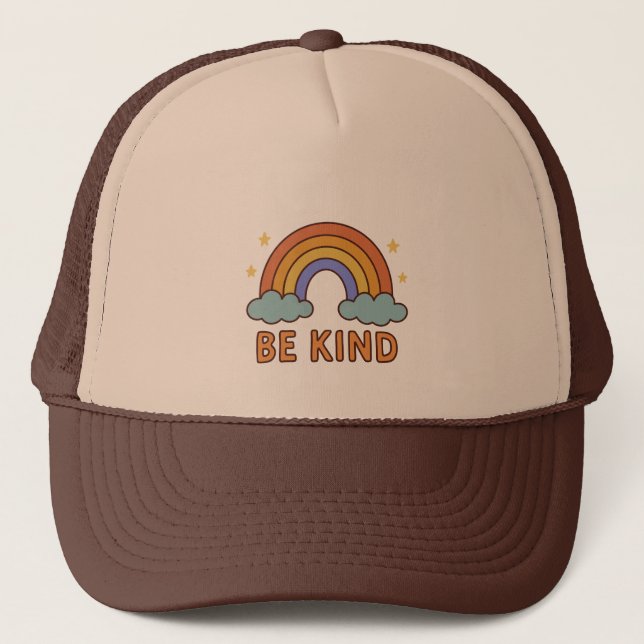 "Be Kind Rainbow – Colourful Positive Quote Design Trucker Hat (Front)