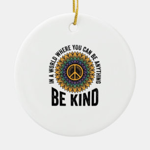 Be Kind Rainbow Flower Peace Vintage Shirt Design_ Ceramic Tree Decoration