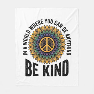 Be Kind Rainbow Flower Peace Vintage Shirt Design_ Fleece Blanket