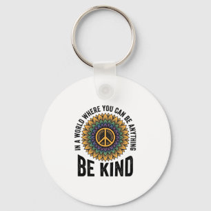 Be Kind Rainbow Flower Peace Vintage Shirt Design_ Key Ring