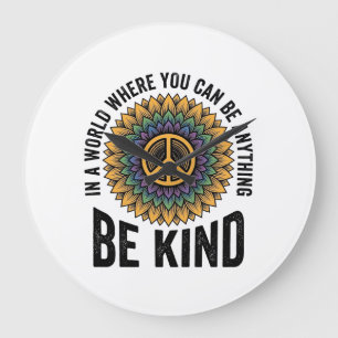 Be Kind Rainbow Flower Peace Vintage Shirt Design_ Large Clock