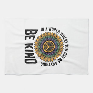 Be Kind Rainbow Flower Peace Vintage Shirt Design_ Tea Towel