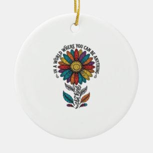 Be Kind Rainbow Flower Vintage Engraving Shirt_1 Ceramic Tree Decoration