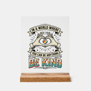 Be Kind Rainbow Heart Hands Vintage Shirt Design_1 Acrylic Sign