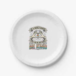 Be Kind Rainbow Heart Hands Vintage Shirt Design_1 Paper Plate