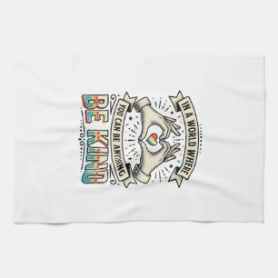 Be Kind Rainbow Heart Hands Vintage Shirt Design_1 Tea Towel