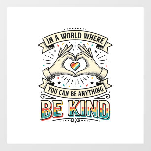 Be Kind Rainbow Heart Hands Vintage Shirt Design_1 Window Cling