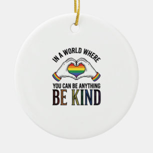 Be Kind Rainbow Heart Hands Vintage Vector Design_ Ceramic Tree Decoration