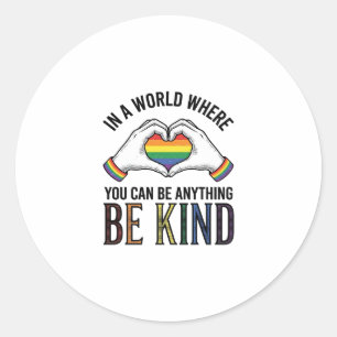 Be Kind Rainbow Heart Hands Vintage Vector Design_ Classic Round Sticker