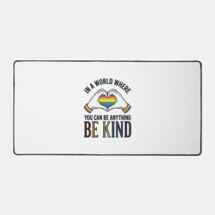 Be Kind Rainbow Heart Hands Vintage Vector Design_ Desk Mat