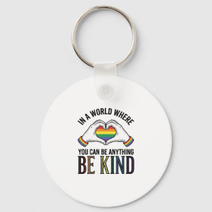Be Kind Rainbow Heart Hands Vintage Vector Design_ Key Ring