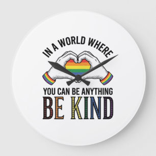 Be Kind Rainbow Heart Hands Vintage Vector Design_ Large Clock