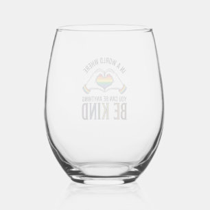 Be Kind Rainbow Heart Hands Vintage Vector Design_ Stemless Wine Glass