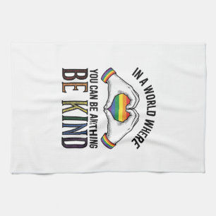 Be Kind Rainbow Heart Hands Vintage Vector Design_ Tea Towel
