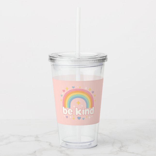 Be Kind – Rainbow Pastel Positivity Acrylic Tumbler (Front)