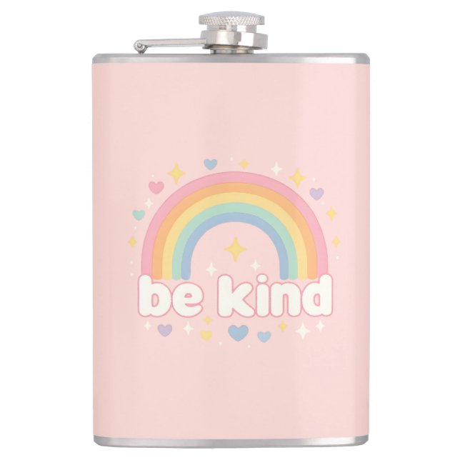 Be Kind – Rainbow Pastel Positivity Hip Flask (Front)