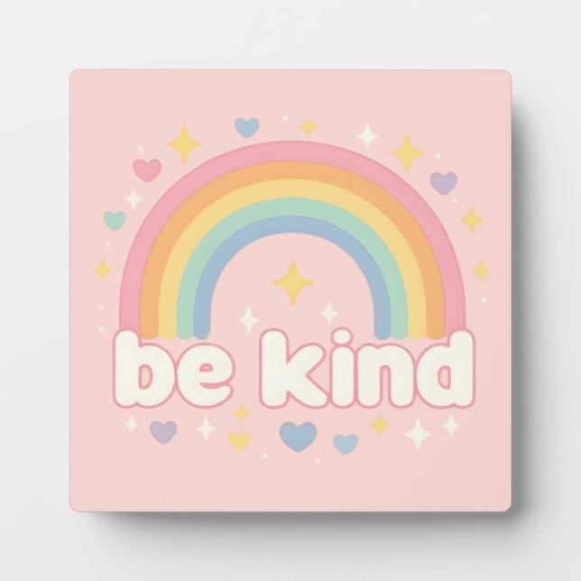 Be Kind – Rainbow Pastel Positivity Plaque (Front)