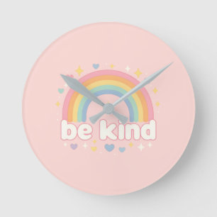 Be Kind – Rainbow Pastel Positivity Round Clock