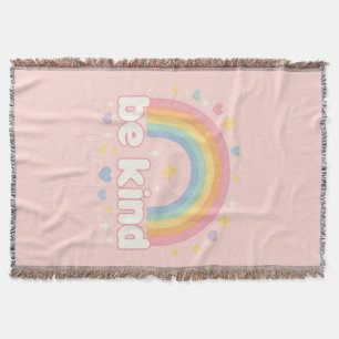 Be Kind – Rainbow Pastel Positivity Throw Blanket
