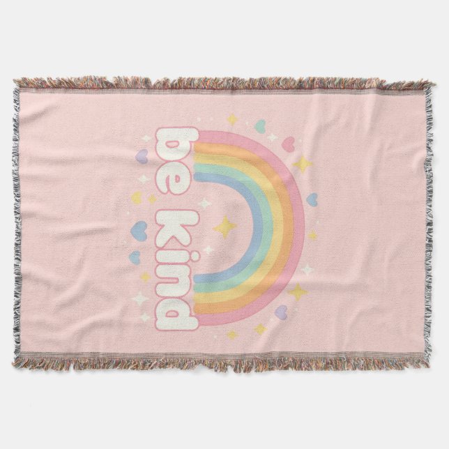 Be Kind – Rainbow Pastel Positivity Throw Blanket (Front)