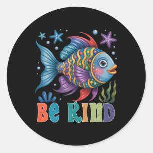 Be Kind Rainbow Scale Fish Teacher Reading Book To Classic Round Sticker