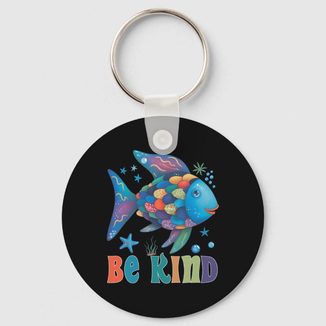 Be Kind Rainbow Scale Fish Teacher Reading Book To Key Ring (Front)