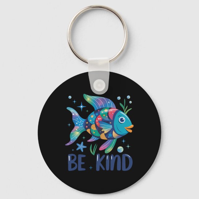 Be Kind Rainbow Scale Fish Teacher Reading Book To Key Ring (Front)