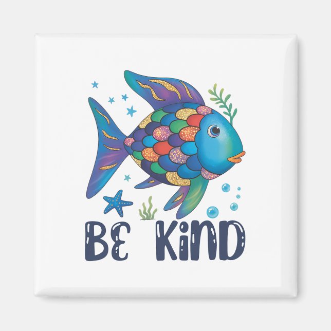 Be Kind Rainbow Scale Fish Teacher Reading Book To Magnet (Front)
