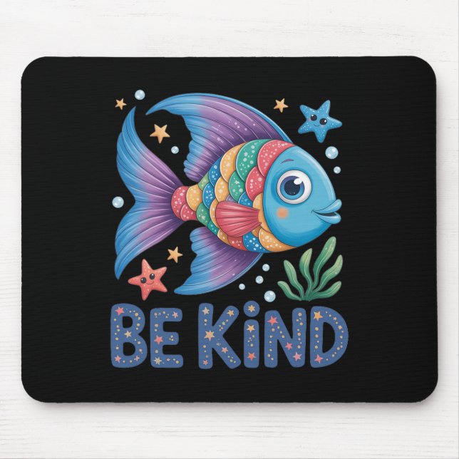 Be Kind Rainbow Scale Fish Teacher Reading Book To Mouse Mat (Front)
