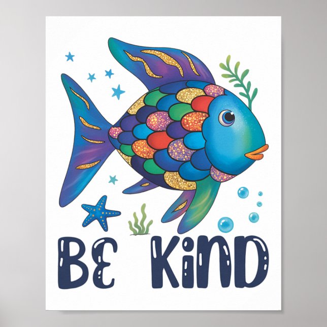 Be Kind Rainbow Scale Fish Teacher Reading Book To Poster (Front)