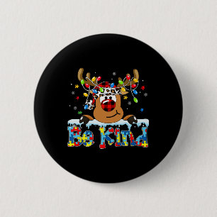 Be Kind Reindeer Red Plaid Puzzle Autism Awareness 6 Cm Round Badge