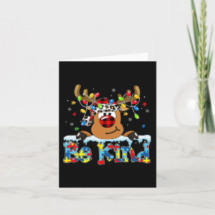 Be Kind Reindeer Red Plaid Puzzle Autism Awareness Card
