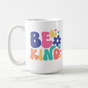 Be Kind Retro Boho –Groovy Colourful Flower & Hear Coffee Mug