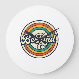 Be Kind Retro Rainbow Vintage Shirt Design_2 Large Clock