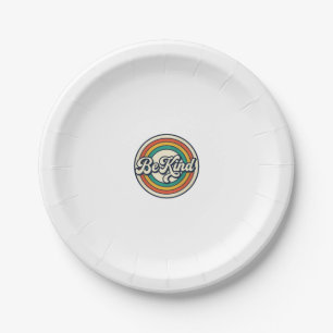 Be Kind Retro Rainbow Vintage Shirt Design_2 Paper Plate