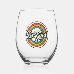 Be Kind Retro Rainbow Vintage Shirt Design_2 Stemless Wine Glass
