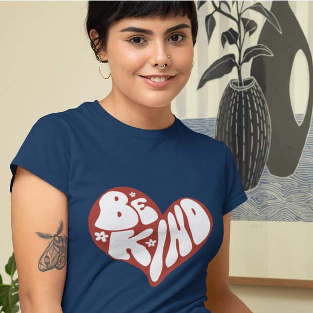 Be Kind Retro Red and White Heart T-Shirt (Creator Uploaded)